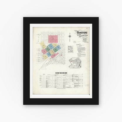 Old map wall art mockup — black gallery frame with white mat — Sanborn Fire Insurance Map from Hereford, Deaf Smith County, Texas (1920) - Complete Map Set