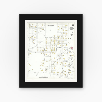 Old map wall art mockup — black gallery frame with white mat — Sanborn Fire Insurance Map from Taylor, Williamson County, Texas (1923), Sheet #0011