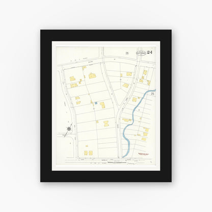 Old map wall art mockup — black gallery frame with white mat — Sanborn Fire Insurance Map from Burlingame, San Mateo County, California (1921), Sheet #0024
