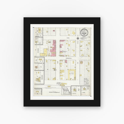 Old map wall art mockup — black gallery frame with white mat — Sanborn Fire Insurance Map from Leeton, Johnson County, Missouri (1916), Sheet #0001