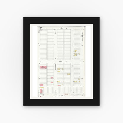 Old map wall art mockup — black gallery frame with white mat — Sanborn Fire Insurance Map from Chicago, Cook County, Illinois (1920), Sheet #0037