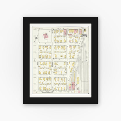 Old map wall art mockup — black gallery frame with white mat — Sanborn Fire Insurance Map from Beardstown, Cass County, Illinois (1919), Sheet #0011