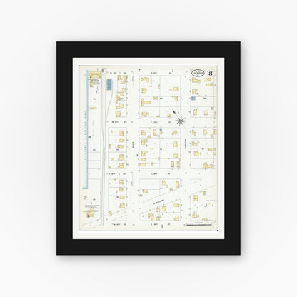Old map wall art mockup — black gallery frame with white mat — Sanborn Fire Insurance Map from Lockport, Will County, Illinois (1909), Sheet #0008