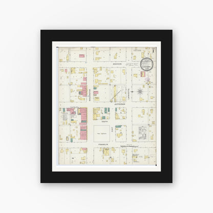 Old map wall art mockup — black gallery frame with white mat — Sanborn Fire Insurance Map from Clayton, Adams County, Illinois (1893) - Complete Map Set