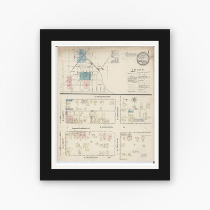 Old map wall art mockup — black gallery frame with white mat — Sanborn Fire Insurance Map from Charlotte, Eaton County, Michigan (1886) - Complete Map Set