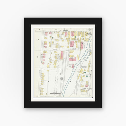 Old map wall art mockup — black gallery frame with white mat — Sanborn Fire Insurance Map from Bangor, Northampton County, Pennsylvania (1904), Sheet #0007
