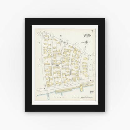 Old map wall art mockup — black gallery frame with white mat — Sanborn Fire Insurance Map from Oak Bluffs, Dukes County, Massachusetts (1914), Sheet #0007