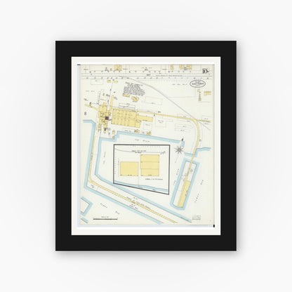 Old map wall art mockup — black gallery frame with white mat — Sanborn Fire Insurance Map from East Tawas, Iosco County, Michigan (1898), Sheet #0010