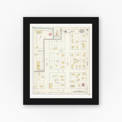 Old map wall art mockup — black gallery frame with white mat — Sanborn Fire Insurance Map from Ada, Norman County, Minnesota (1916), Sheet #0004