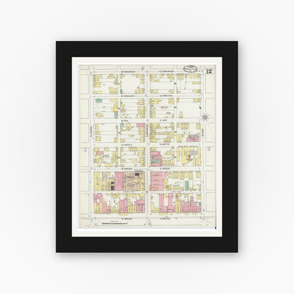Old map wall art mockup — black gallery frame with white mat — Sanborn Fire Insurance Map from Hazleton, Luzerne County, Pennsylvania (1895), Sheet #0012
