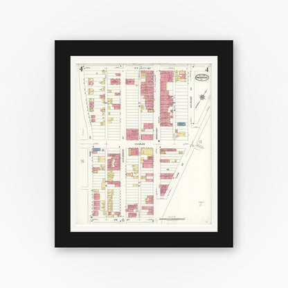 Old map wall art mockup — black gallery frame with white mat — Sanborn Fire Insurance Map from Ambridge, Beaver County, Pennsylvania (1923), Sheet #0004