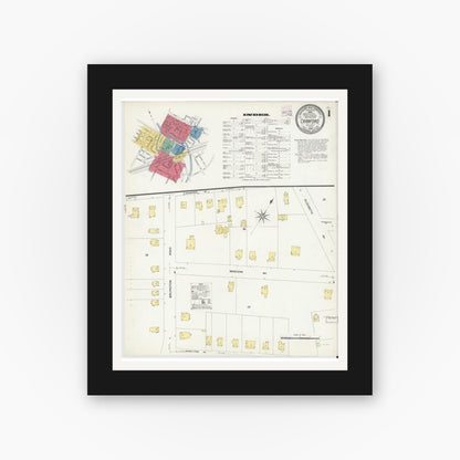 Old map wall art mockup — black gallery frame with white mat — Sanborn Fire Insurance Map from Cranford, Union County, New Jersey (1908), Sheet #0001