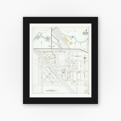 Old map wall art mockup — black gallery frame with white mat — Sanborn Fire Insurance Map from Stuart, Martin County, Florida (1920), Sheet #0004