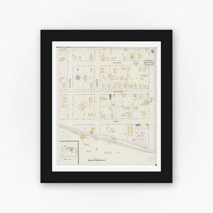 Old map wall art mockup — black gallery frame with white mat — Sanborn Fire Insurance Map from Danvers, McLean County, Illinois (1894), Sheet #0002