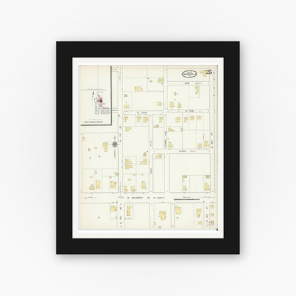 Old map wall art mockup — black gallery frame with white mat — Sanborn Fire Insurance Map from Gainesville, Alachua County, Florida (1913), Sheet #0025
