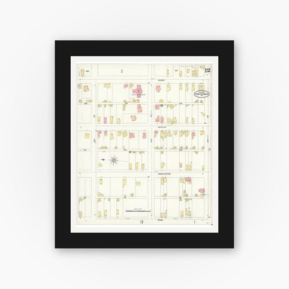 Old map wall art mockup — black gallery frame with white mat — Sanborn Fire Insurance Map from Huntingdon, Huntingdon County, Pennsylvania (1906), Sheet #0012