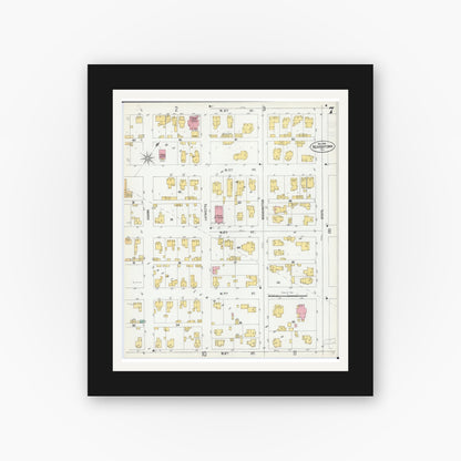 Old map wall art mockup — black gallery frame with white mat — Sanborn Fire Insurance Map from Beardstown, Cass County, Illinois (1900), Sheet #0007