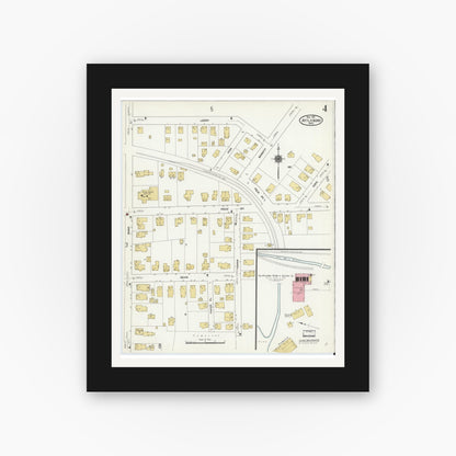 Old map wall art mockup — black gallery frame with white mat — Sanborn Fire Insurance Map from Attleboro, Bristol County, Massachusetts (1911), Sheet #0004