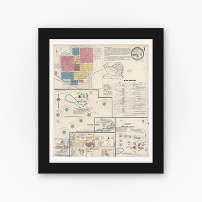 Old map wall art mockup — black gallery frame with white mat — Sanborn Fire Insurance Map from Henrietta, Clay County, Texas (1922) - Complete Map Set