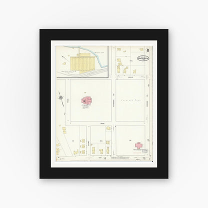 Old map wall art mockup — black gallery frame with white mat — Sanborn Fire Insurance Map from Winchendon, Worcester County, Massachusetts (1914), Sheet #0008