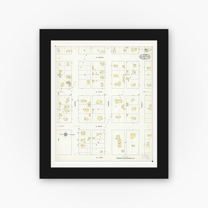Old map wall art mockup — black gallery frame with white mat — Sanborn Fire Insurance Map from Sleepy Eye, Brown County, Minnesota (1909), Sheet #0007