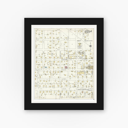 Old map wall art mockup — black gallery frame with white mat — Sanborn Fire Insurance Map from Coleman, Coleman County, Texas (1916), Sheet #0004
