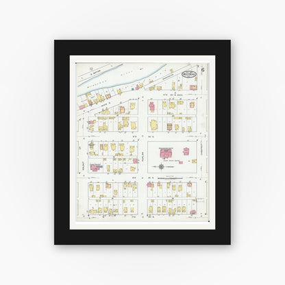 Old map wall art mockup — black gallery frame with white mat — Sanborn Fire Insurance Map from West Bend, Washington County, Wisconsin (1919), Sheet #0006