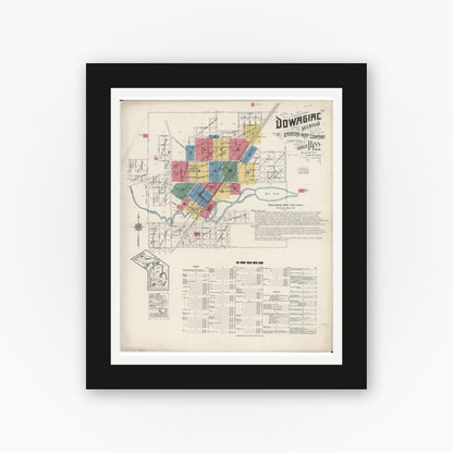 Old map wall art mockup — black gallery frame with white mat — Sanborn Fire Insurance Map from Dowagiac, Cass County, Michigan (1922) - Complete Map Set