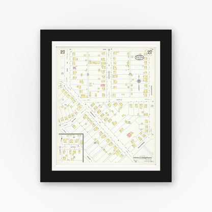 Old map wall art mockup — black gallery frame with white mat — Sanborn Fire Insurance Map from Salem, Columbiana County, Ohio (1926), Sheet #0027