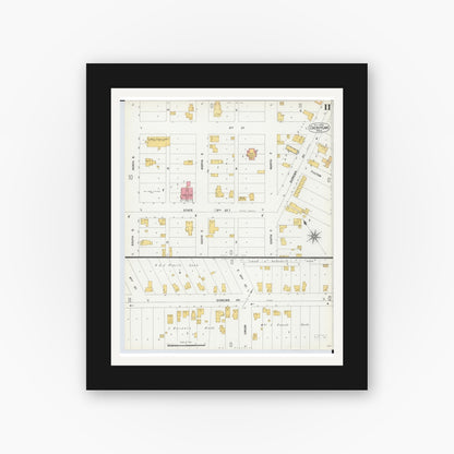 Old map wall art mockup — black gallery frame with white mat — Sanborn Fire Insurance Map from Cheboygan, Cheboygan County, Michigan (1900), Sheet #0011