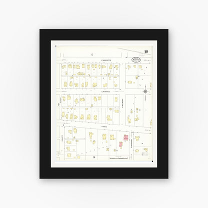 Old map wall art mockup — black gallery frame with white mat — Sanborn Fire Insurance Map from Newton, Jasper County, Iowa (1911), Sheet #0010