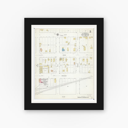 Old map wall art mockup — black gallery frame with white mat — Sanborn Fire Insurance Map from Sauk Rapids, Benton County, Minnesota (1912), Sheet #0005
