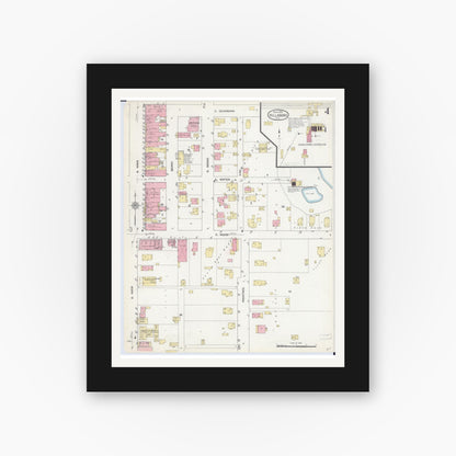 Old map wall art mockup — black gallery frame with white mat — Sanborn Fire Insurance Map from Hillsboro, Montgomery County, Illinois (1912), Sheet #0004