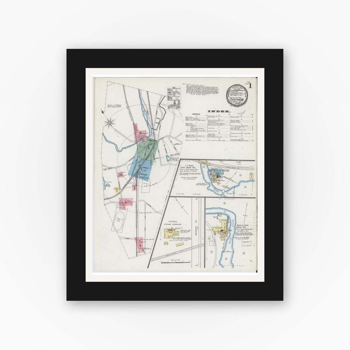 Old map wall art mockup — black gallery frame with white mat — Sanborn Fire Insurance Map from Chatham, Columbia County, New York (1892) - Complete Map Set