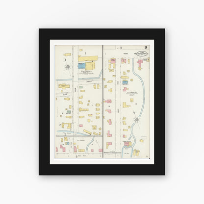Old map wall art mockup — black gallery frame with white mat — Sanborn Fire Insurance Map from Brockport, Monroe County, New York (1898), Sheet #0009
