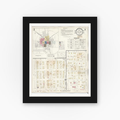 Old map wall art mockup — black gallery frame with white mat — Sanborn Fire Insurance Map from Eagle Grove, Wright County, Iowa (1941) â€” Complete Set