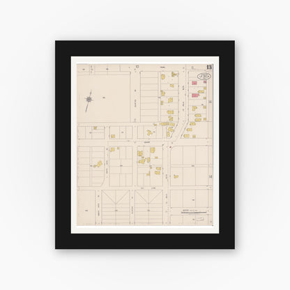 Old map wall art mockup — black gallery frame with white mat — Sanborn Fire Insurance Map from La Jolla, San Diego County, California (1921), Sheet #0013