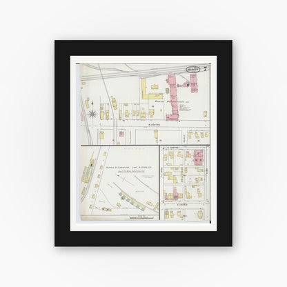 Old map wall art mockup — black gallery frame with white mat — Sanborn Fire Insurance Map from Marion, Marion County, Ohio (1895), Sheet #0007