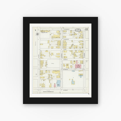 Old map wall art mockup — black gallery frame with white mat — Sanborn Fire Insurance Map from Hazleton, Luzerne County, Pennsylvania (1895), Sheet #0011
