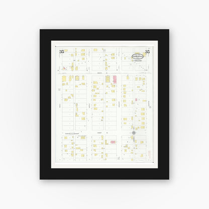 Old map wall art mockup — black gallery frame with white mat — Sanborn Fire Insurance Map from Iron Mountain, Dickinson County, Michigan (1930), Sheet #0035