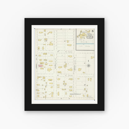 Old map wall art mockup — black gallery frame with white mat — Sanborn Fire Insurance Map from Litchfield, Meeker County, Minnesota (1896), Sheet #0005