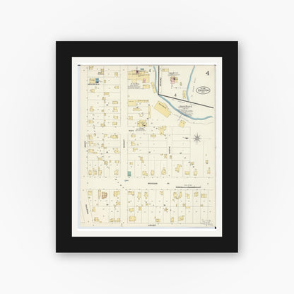 Old map wall art mockup — black gallery frame with white mat — Sanborn Fire Insurance Map from Edgerton, Williams County, Ohio (1908), Sheet #0004