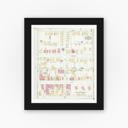 Old map wall art mockup — black gallery frame with white mat — Sanborn Fire Insurance Map from Coshocton, Coshocton County, Ohio (1905), Sheet #0007