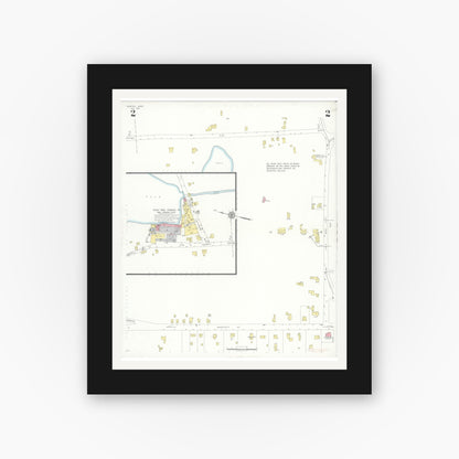 Old map wall art mockup — black gallery frame with white mat — Sanborn Fire Insurance Map from Norton, Bristol County, Massachusetts (1937), Sheet #0002