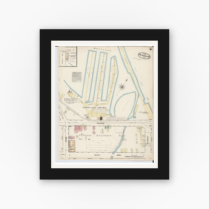 Old map wall art mockup — black gallery frame with white mat — Sanborn Fire Insurance Map from Muskegon, Muskegon County, Michigan (1883), Sheet #0006