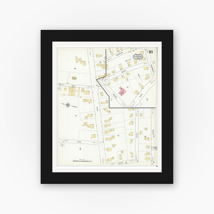 Old map wall art mockup — black gallery frame with white mat — Sanborn Fire Insurance Map from Spencer, Worcester County, Massachusetts (1912), Sheet #0010