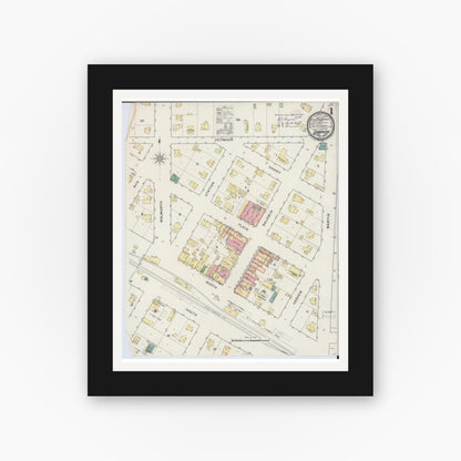 Old map wall art mockup — black gallery frame with white mat — Sanborn Fire Insurance Map from Sharon, Walworth County, Wisconsin (1894) - Complete Map Set
