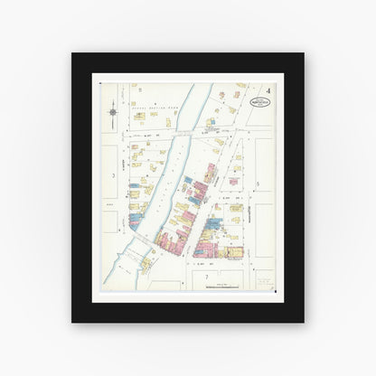 Old map wall art mockup — black gallery frame with white mat — Sanborn Fire Insurance Map from Northfield, Rice County, Minnesota (1910), Sheet #0004