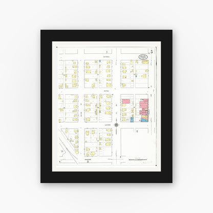 Old map wall art mockup — black gallery frame with white mat — Sanborn Fire Insurance Map from Perry, Dallas County, Iowa (1918), Sheet #0005
