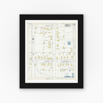 Old map wall art mockup — black gallery frame with white mat — Sanborn Fire Insurance Map from Naperville, Du Page County, Illinois (1921), Sheet #0007
